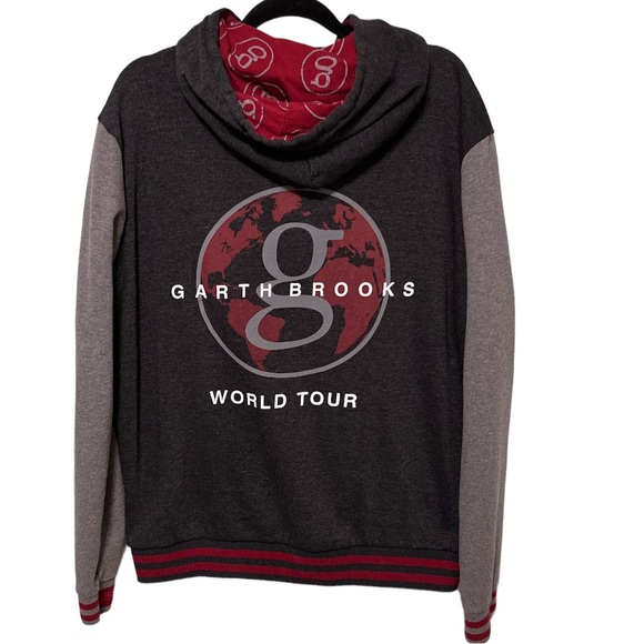 Garth Brooks World Tour Drawstring Hooded Front Zip Sweatshirt Size XLBlack/Red - Picture 2 of 8